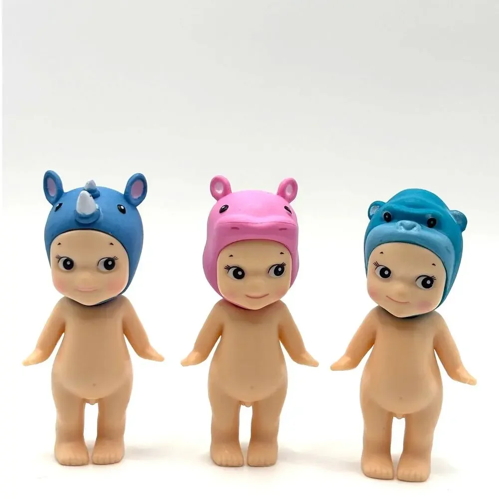 Set of 3 New Unbranded Kewpie/Angel Mini Figures, Rhino, Hippo, Gorilla Costumes